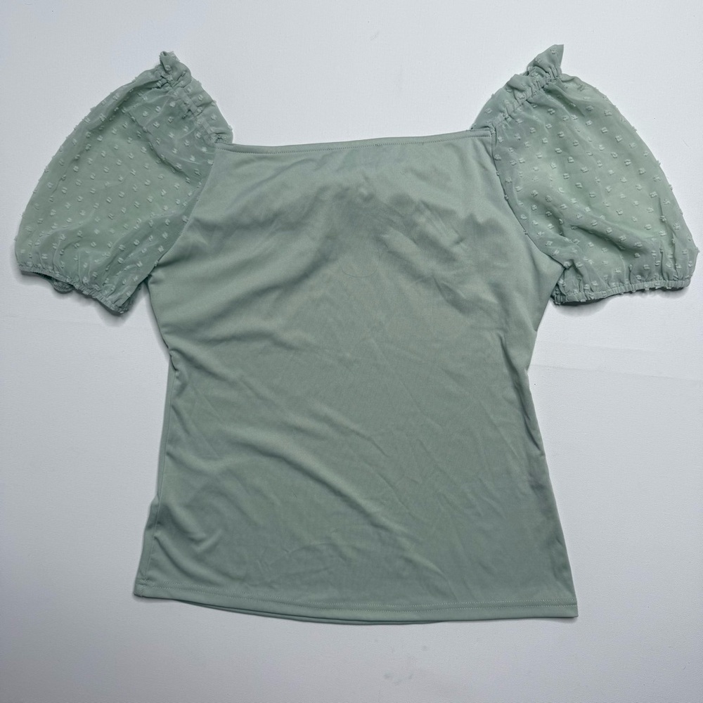 SCARLET DARKNESS Victorian Peasant Blouse Sheer Puff Sleeve Goth Sage Green - Picture 3 of 3